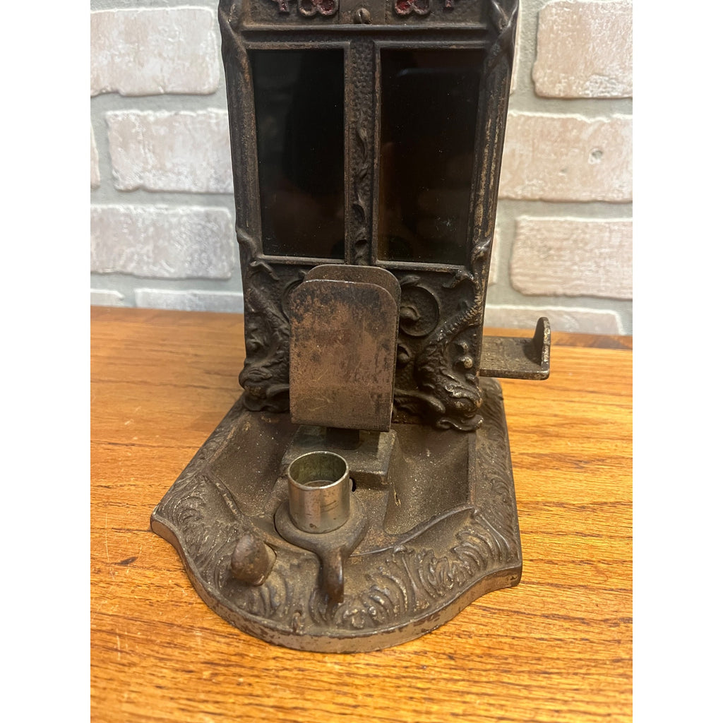 Antique Cast Iron Boxed Matches Vending Machine Penny Coin-Op 1¢ w/ Cigar Cutter