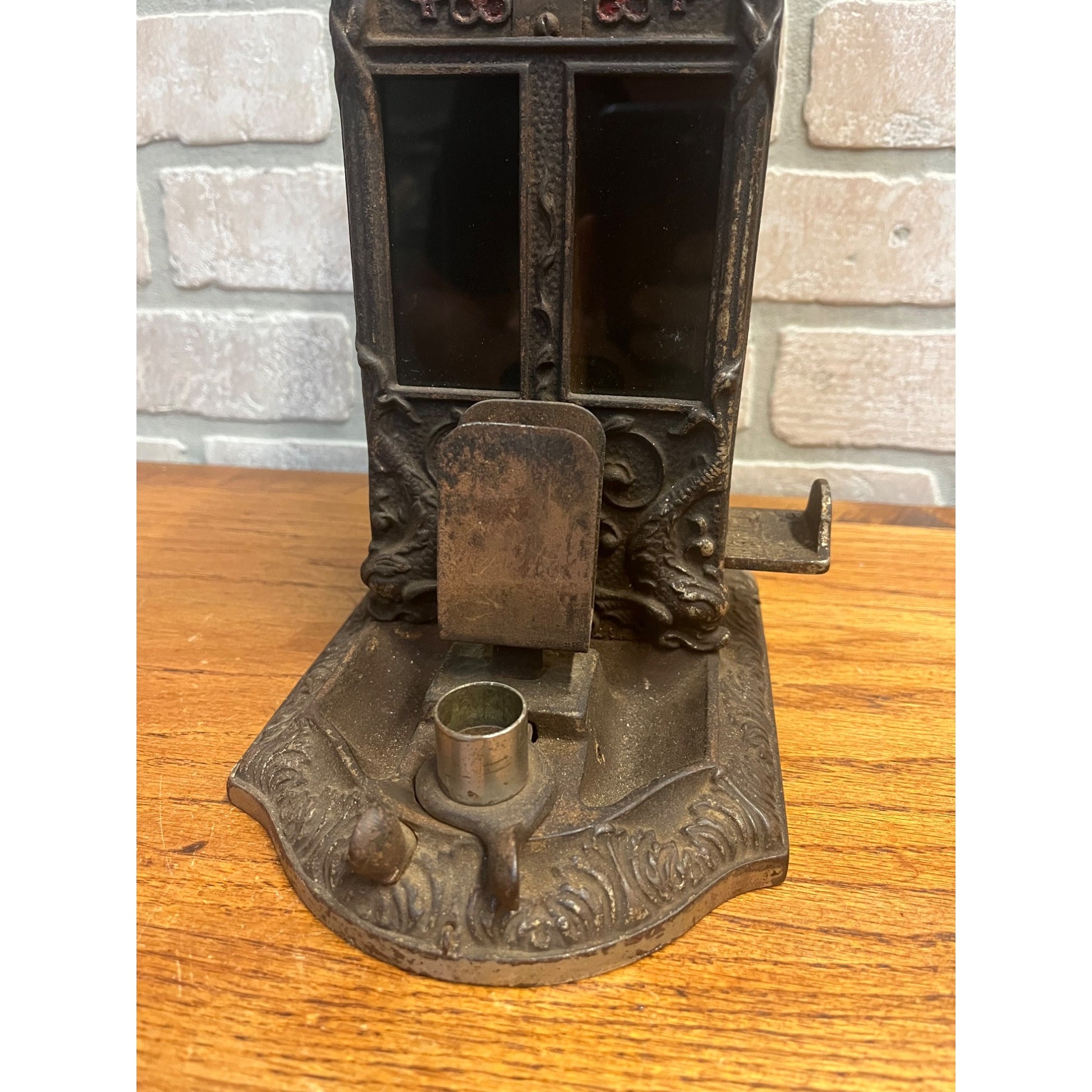 Antique Cast Iron Boxed Matches Vending Machine Penny Coin-Op 1¢ w/ Cigar Cutter