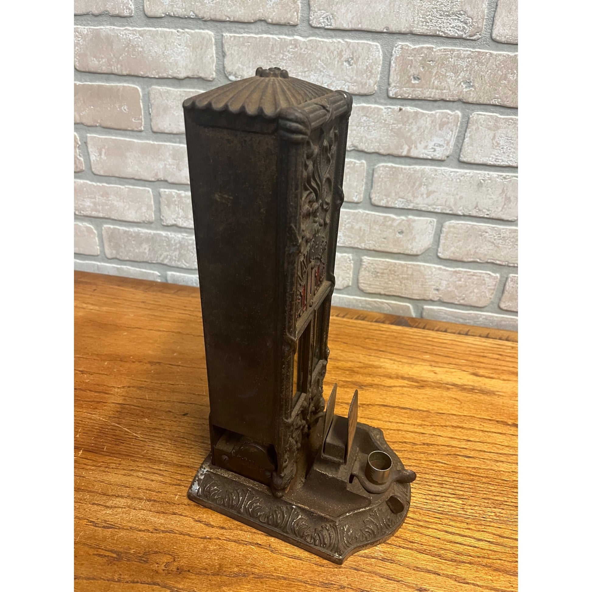 Antique Cast Iron Boxed Matches Vending Machine Penny Coin-Op 1¢ w/ Cigar Cutter