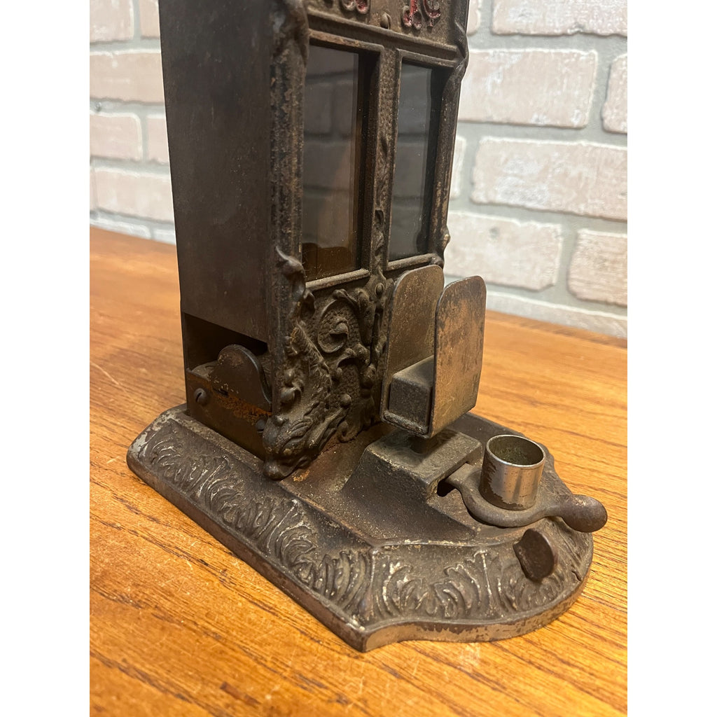 Antique Cast Iron Boxed Matches Vending Machine Penny Coin-Op 1¢ w/ Cigar Cutter