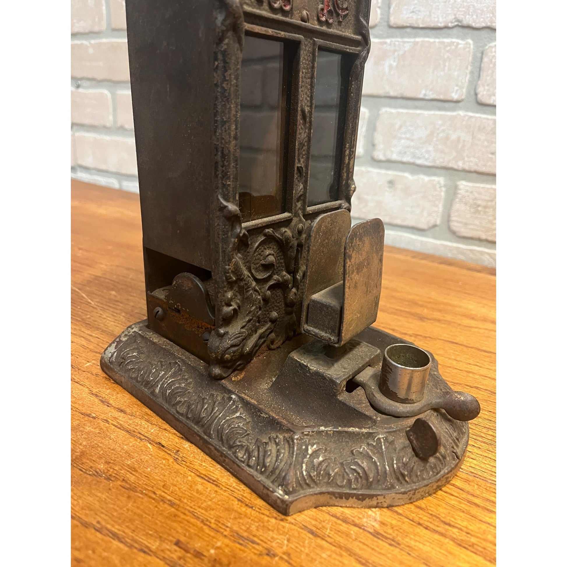 Antique Cast Iron Boxed Matches Vending Machine Penny Coin-Op 1¢ w/ Cigar Cutter