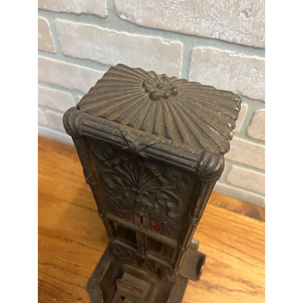 Antique Cast Iron Boxed Matches Vending Machine Penny Coin-Op 1¢ w/ Cigar Cutter