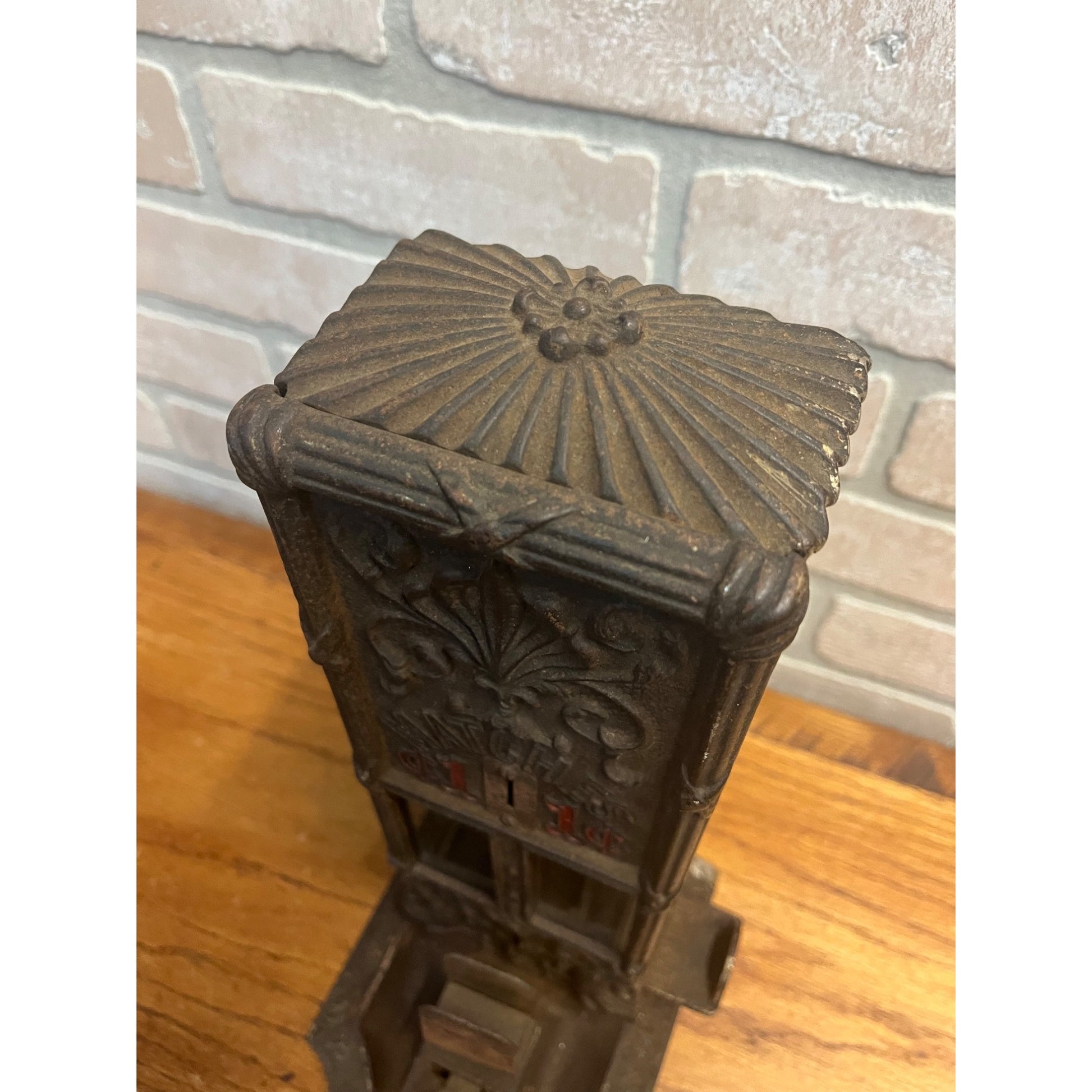 Antique Cast Iron Boxed Matches Vending Machine Penny Coin-Op 1¢ w/ Cigar Cutter