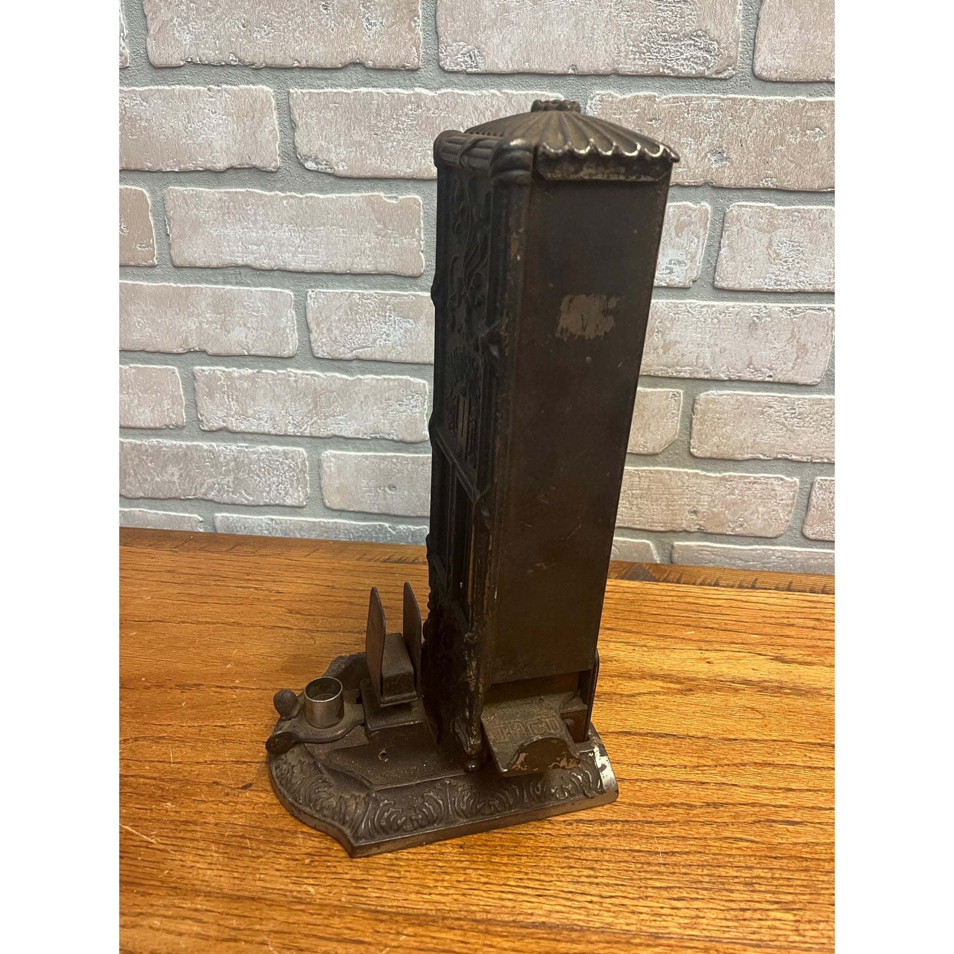 Antique Cast Iron Boxed Matches Vending Machine Penny Coin-Op 1¢ w/ Cigar Cutter