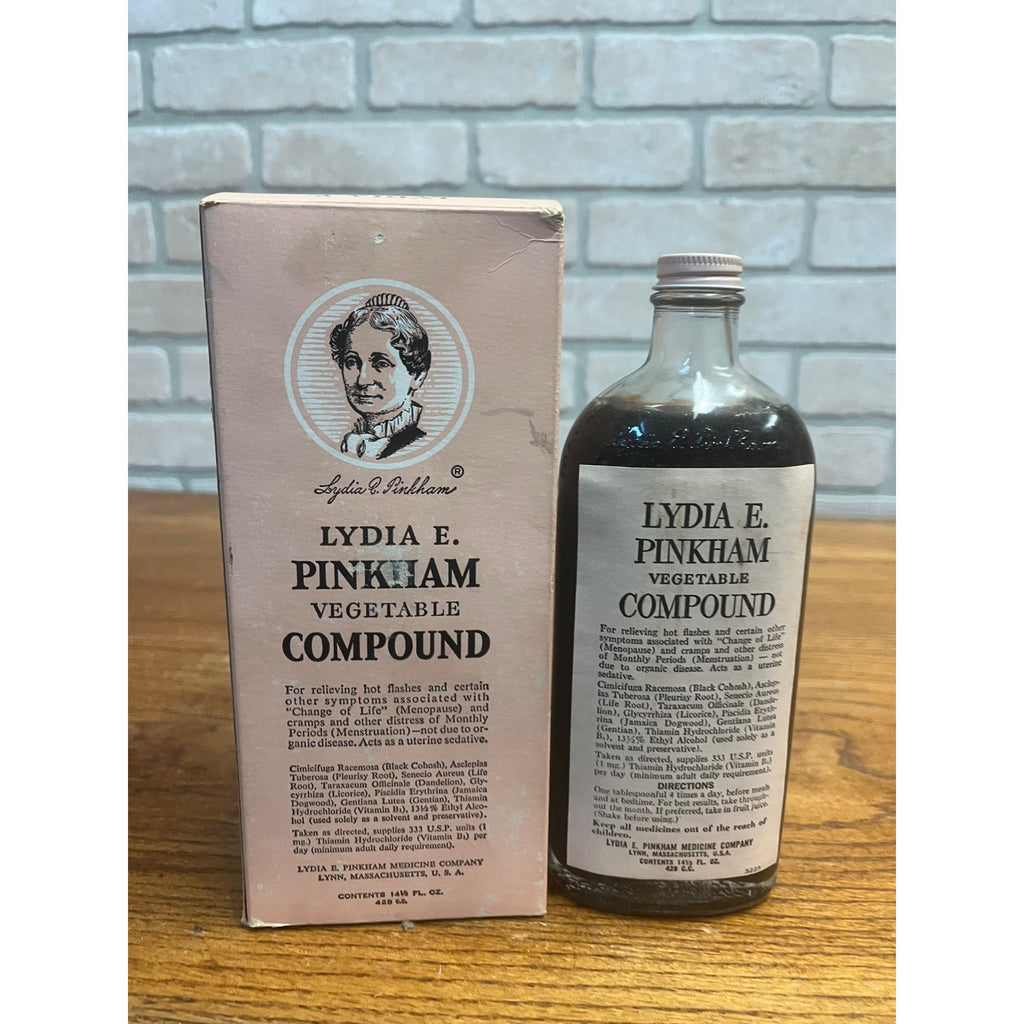 FULL - Lydia E. Pinkham Vegetable Compound in Glass Bottle Original Box 14.5 Oz