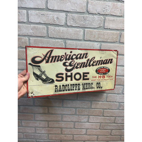 Vintage Antique Tin Advertising Sign American Gentleman Shoe Radcliffe Merc. Co.