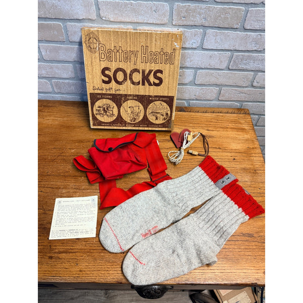 Vintage 1950s Burnham Battery Heated Socks w/ Store Box Michigan City IN Hunting