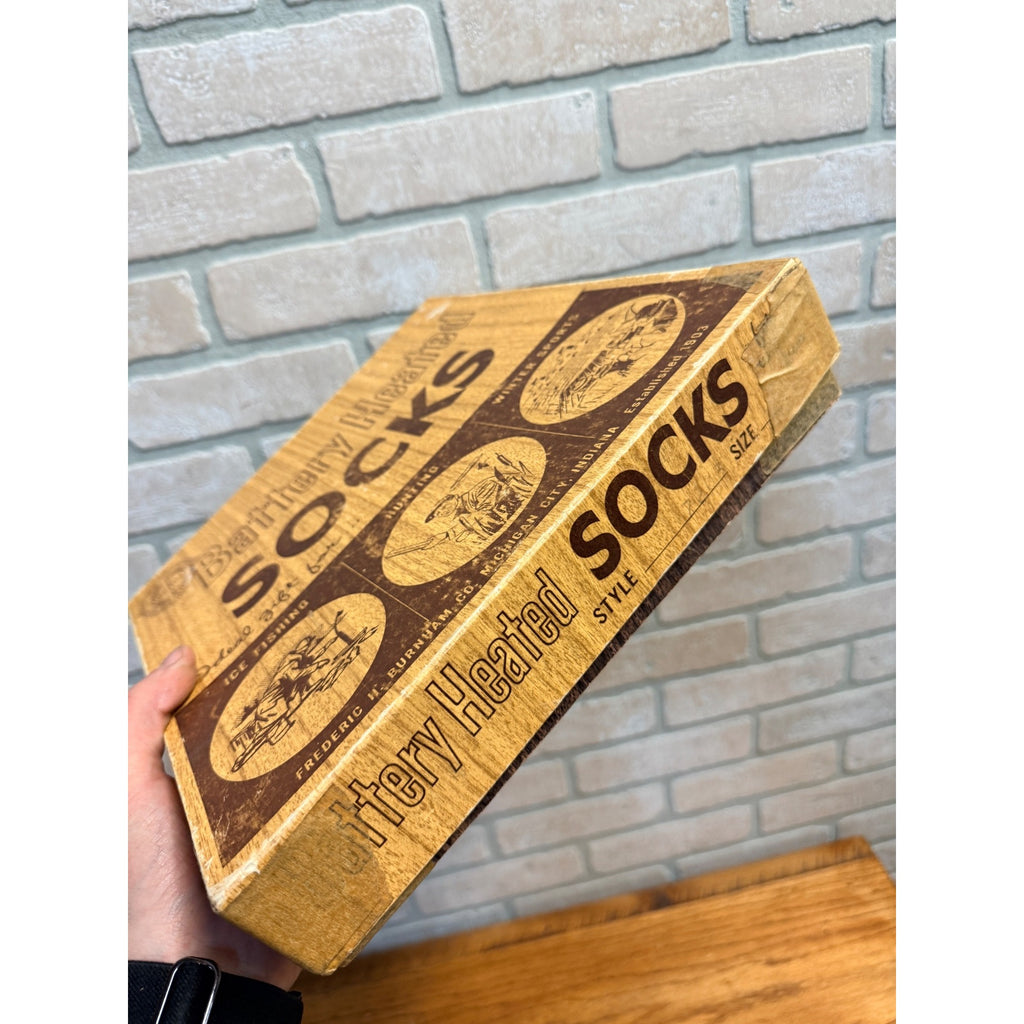 Vintage 1950s Burnham Battery Heated Socks w/ Store Box Michigan City IN Hunting