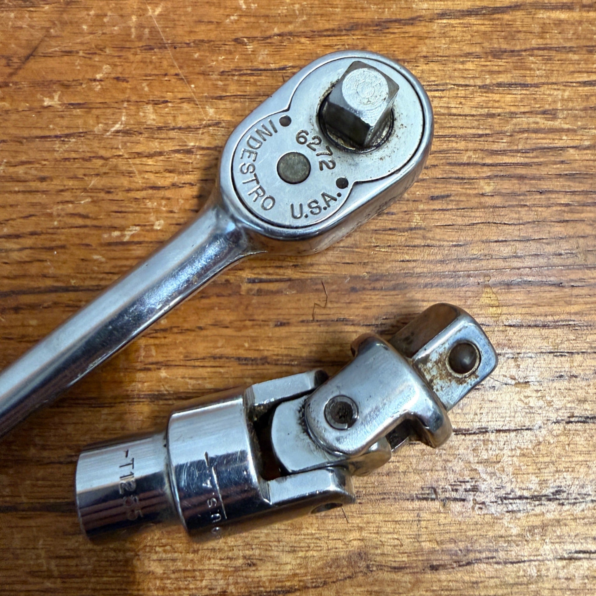 Vintage Hand Tool Indestro Socket Wrench 6272 and Socket 3217 Set
