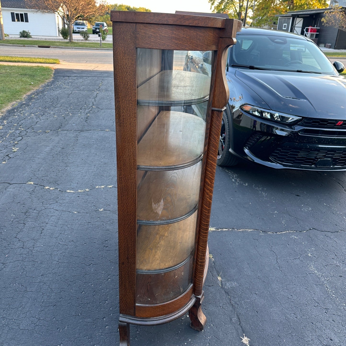 Antique Oak Wooden Curved Glass Bookcase China Cabinet Sheboygan Novelty Co