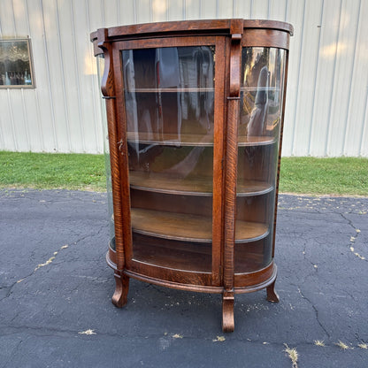 Antique Oak Wooden Curved Glass Bookcase China Cabinet Sheboygan Novelty Co