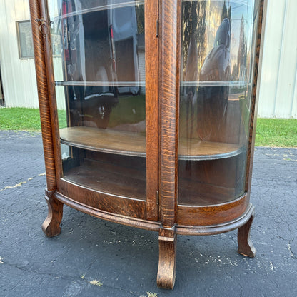 Antique Oak Wooden Curved Glass Bookcase China Cabinet Sheboygan Novelty Co