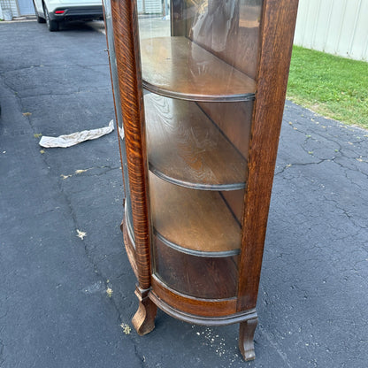 Antique Oak Wooden Curved Glass Bookcase China Cabinet Sheboygan Novelty Co