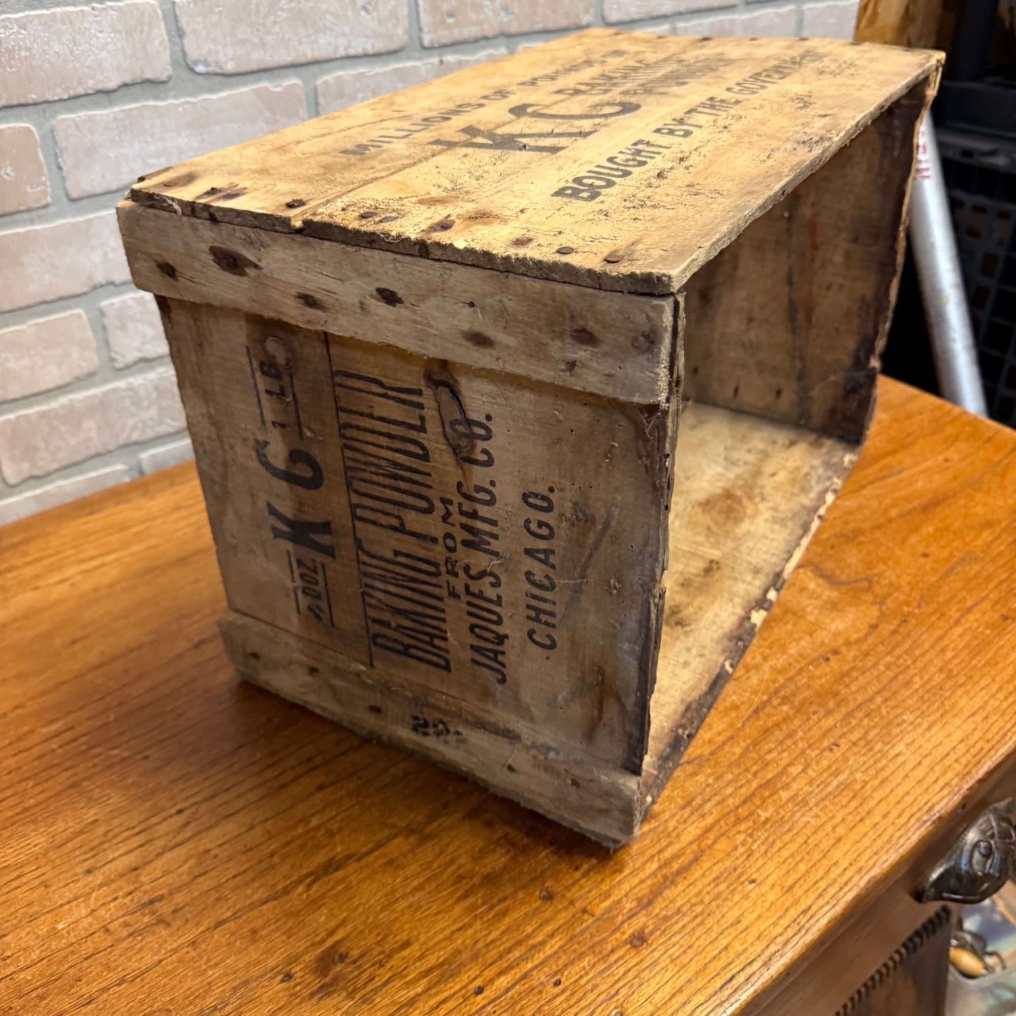 Antique KC Baking Powder Wooden Crate Jacques Mfg. Co. Chicago As-is