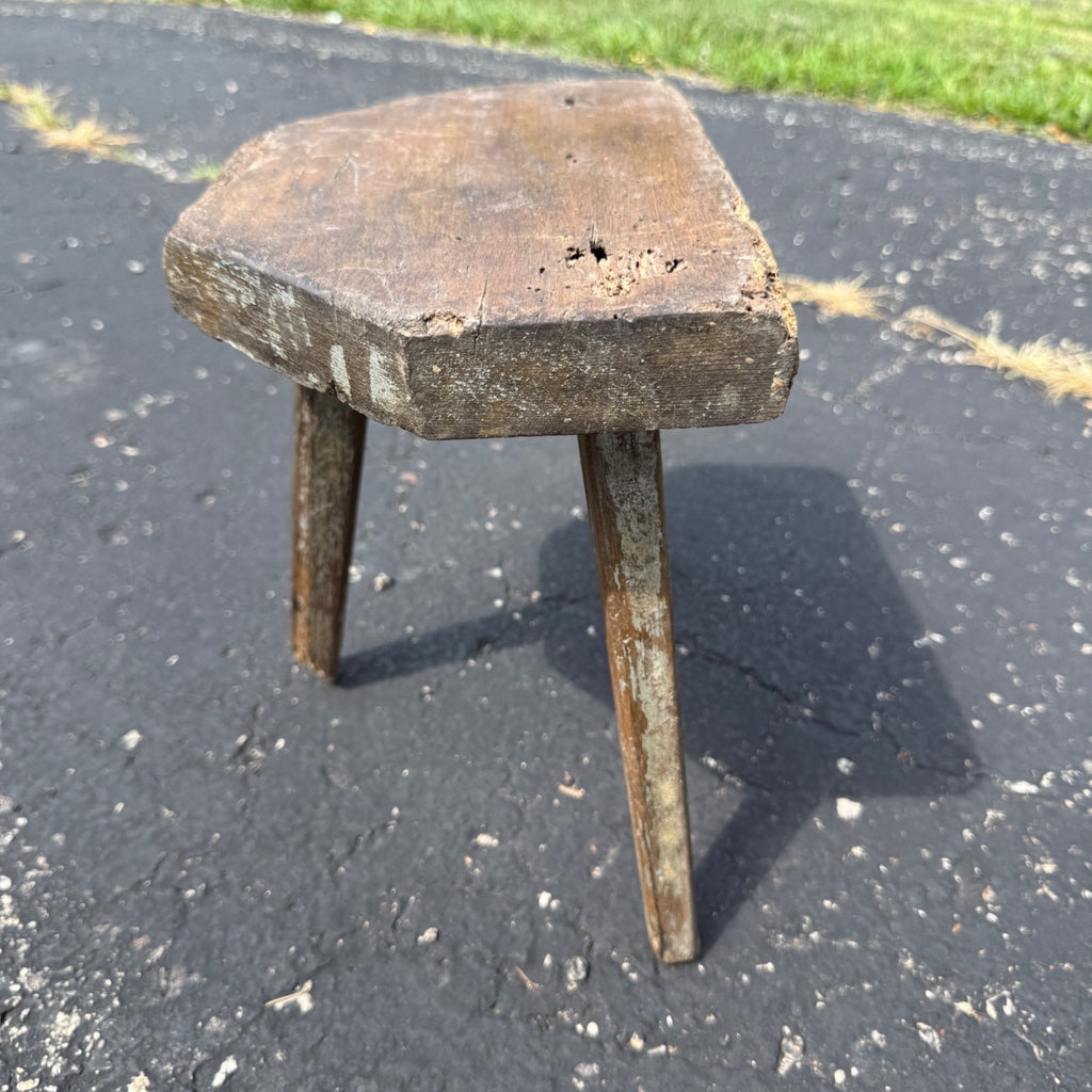 Antique Primitive 19th c. Milking Stool Farm Dairy Wooden AAFA Farmhouse 3-Leg 1800s Decor