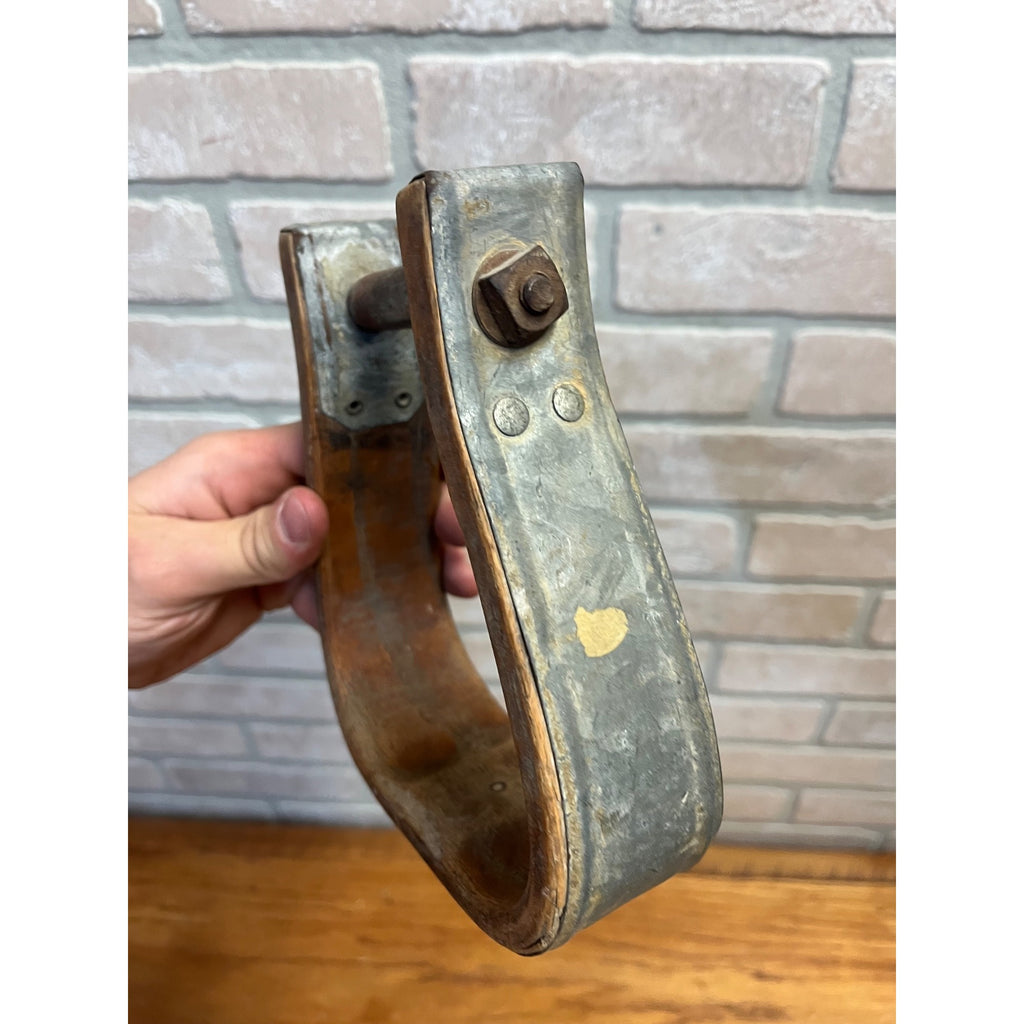 Antique Primitive Horse Wooden & Cast Iron Stirrups Western Equestrian Farmhouse