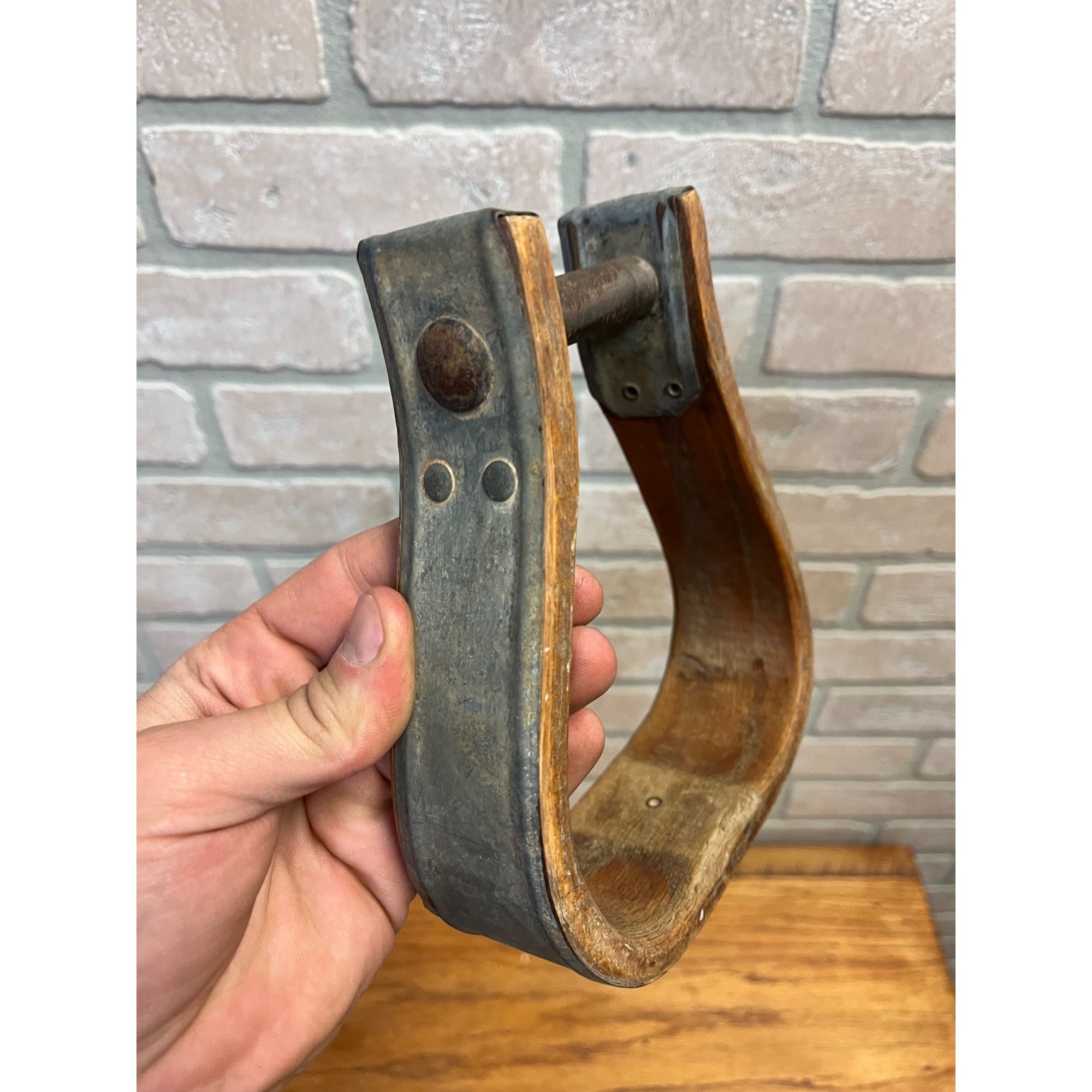 Antique Primitive Horse Wooden & Cast Iron Stirrups Western Equestrian Farmhouse