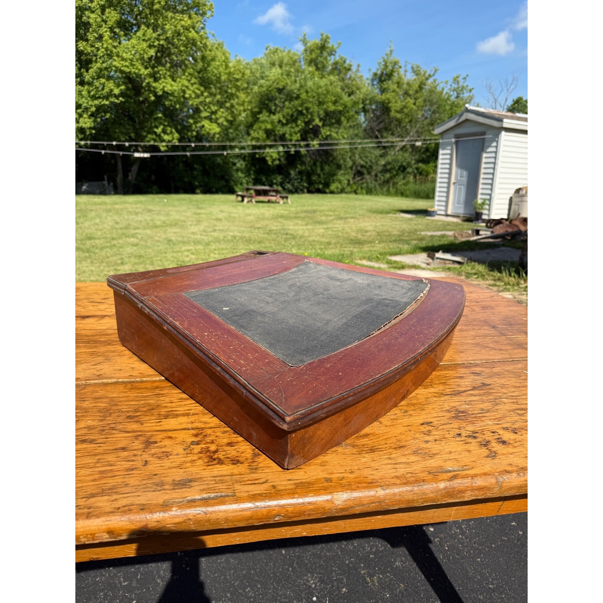 Early 19th C American Nautical Lap Desk Mahogany Sextant Case Form Writing Box