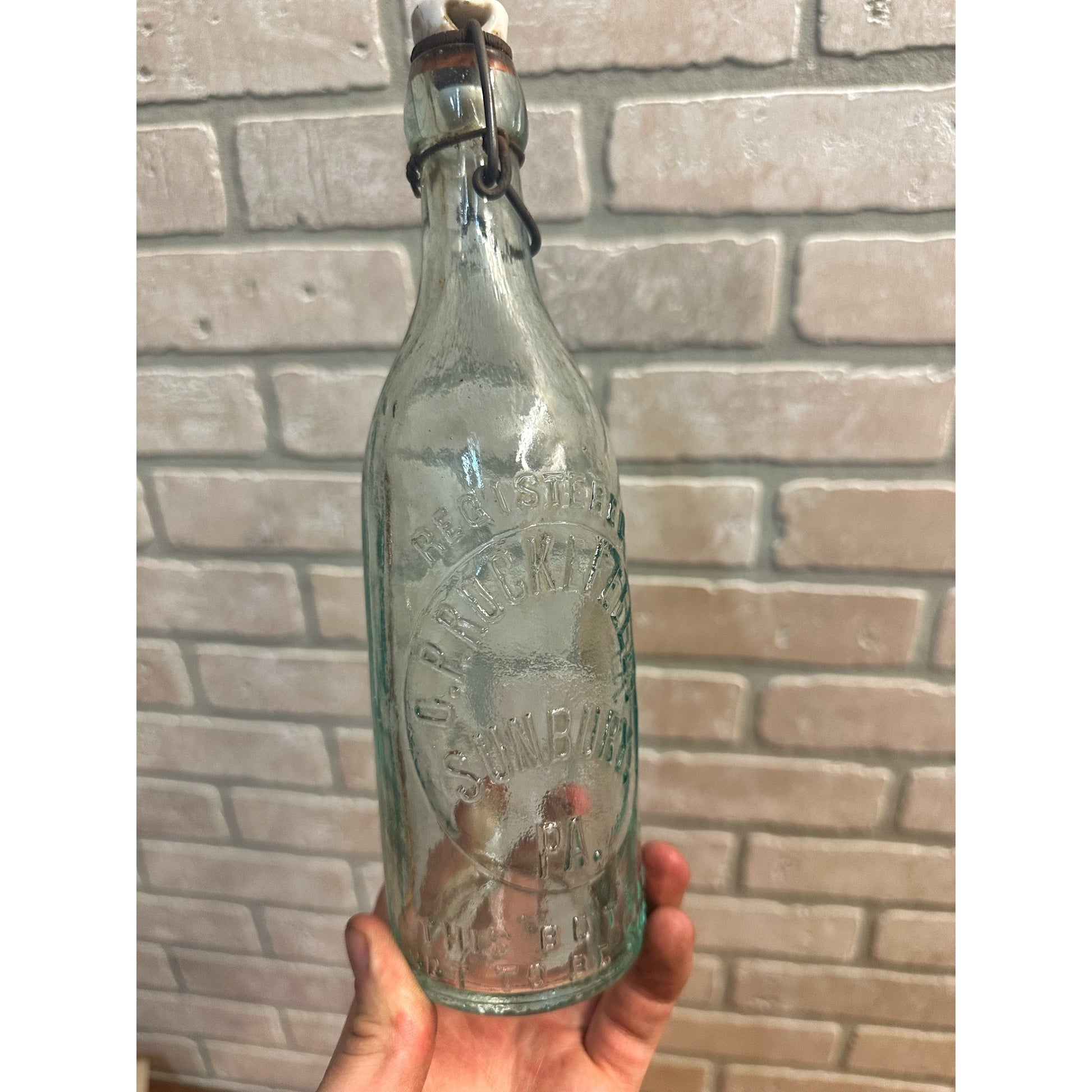 Pre-Pro O.P. Rockefeller Blob Beer Bottle Aqua Blue Embossed Sunbury PA w/ Stopper