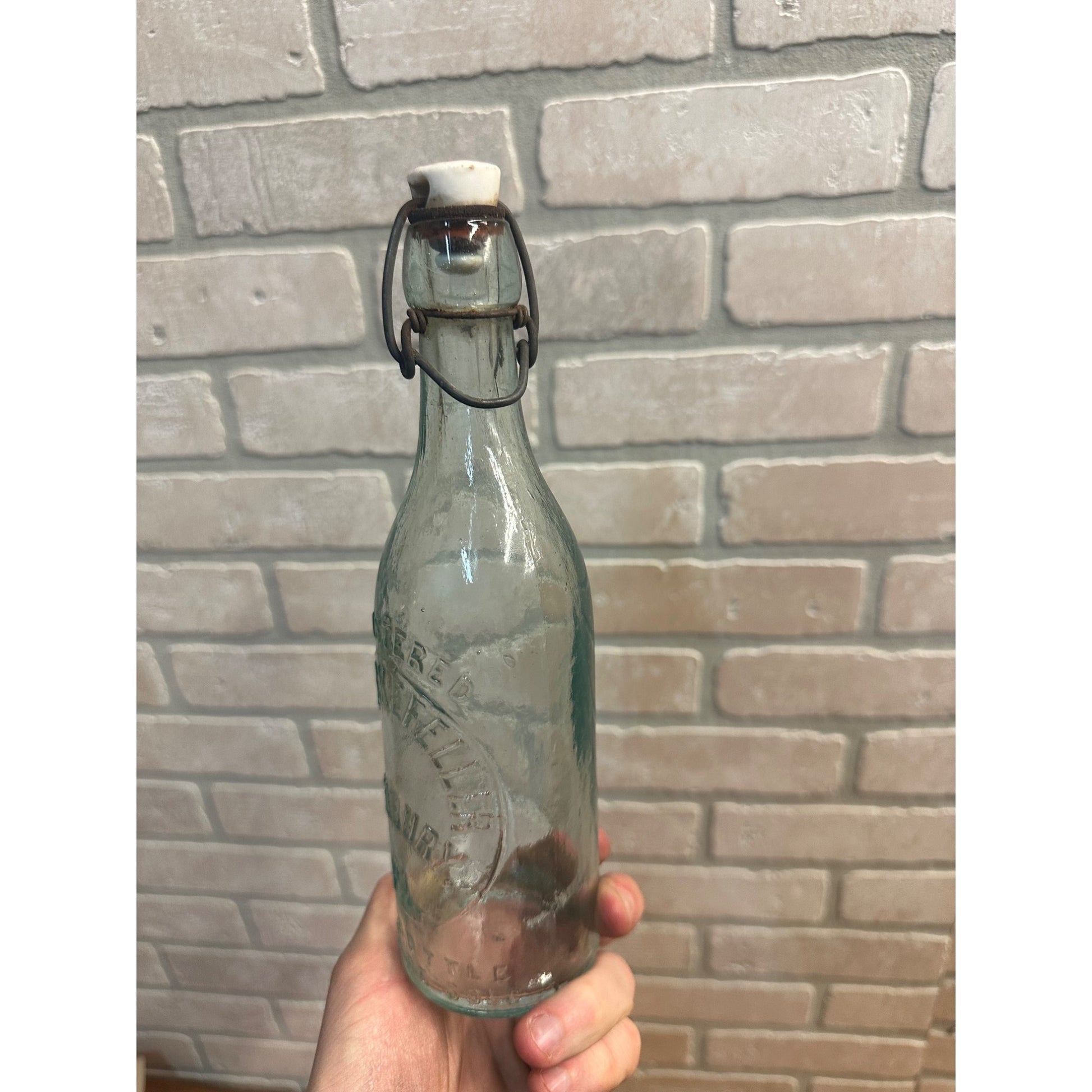 Pre-Pro O.P. Rockefeller Blob Beer Bottle Aqua Blue Embossed Sunbury PA w/ Stopper