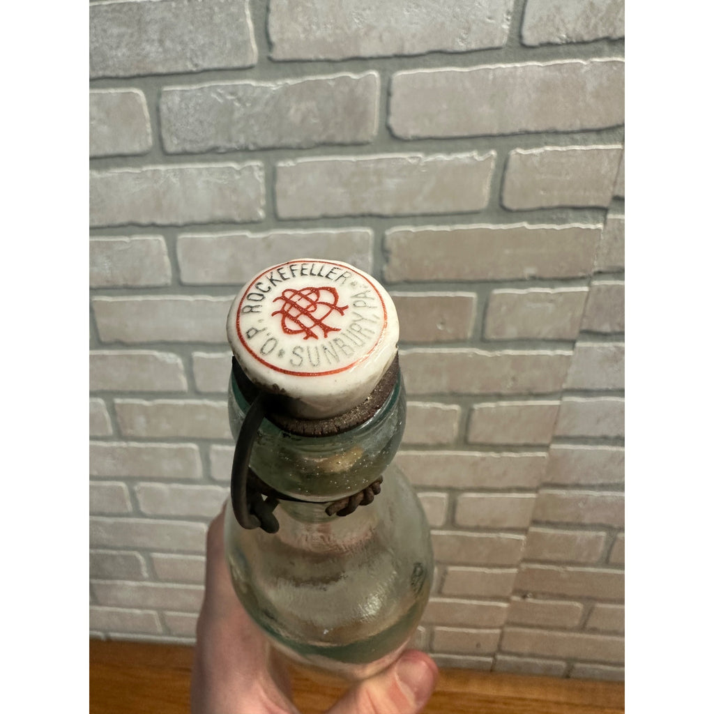 Pre-Pro O.P. Rockefeller Blob Beer Bottle Aqua Blue Embossed Sunbury PA w/ Stopper