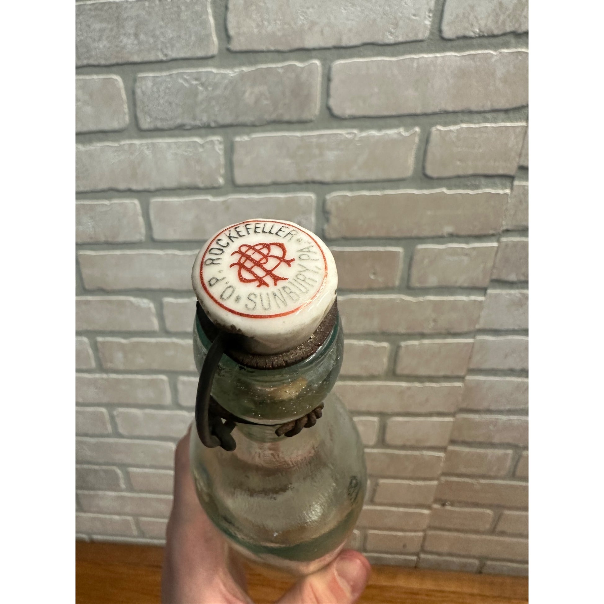 Pre-Pro O.P. Rockefeller Blob Beer Bottle Aqua Blue Embossed Sunbury PA w/ Stopper
