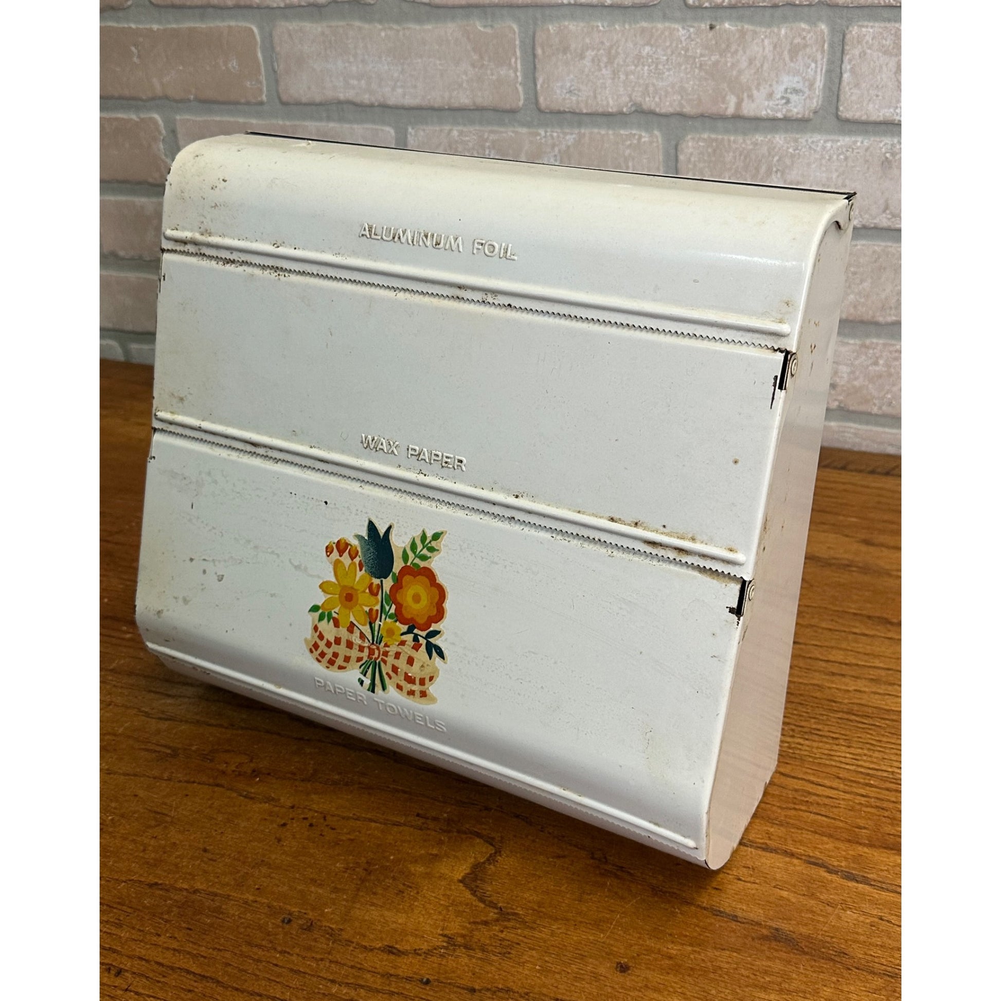 Vintage 1950s Kitchen Foil Wax Paper Towel Dispenser Organizer Wall Mount Caddy