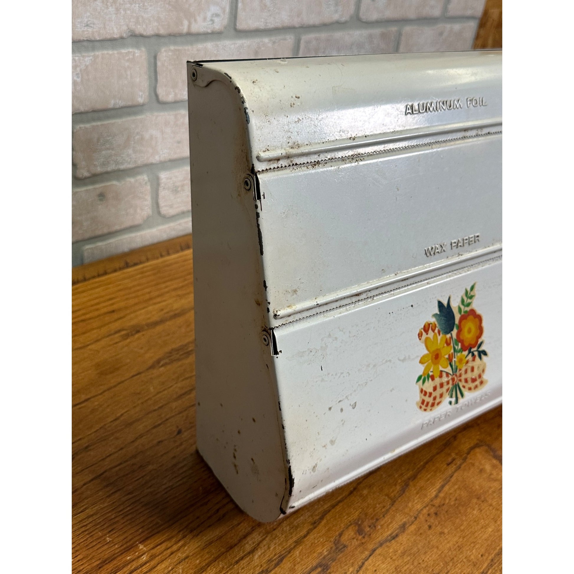 Vintage 1950s Kitchen Foil Wax Paper Towel Dispenser Organizer Wall Mount Caddy