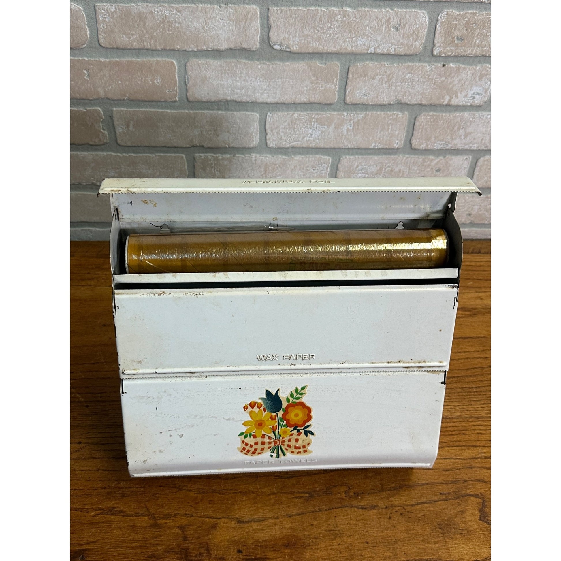 Vintage 1950s Kitchen Foil Wax Paper Towel Dispenser Organizer Wall Mount Caddy