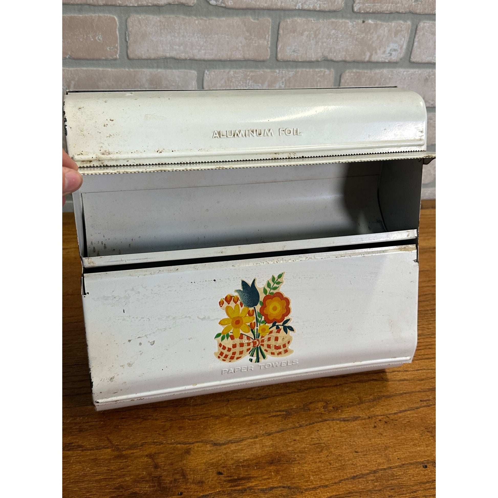 Vintage 1950s Kitchen Foil Wax Paper Towel Dispenser Organizer Wall Mount Caddy