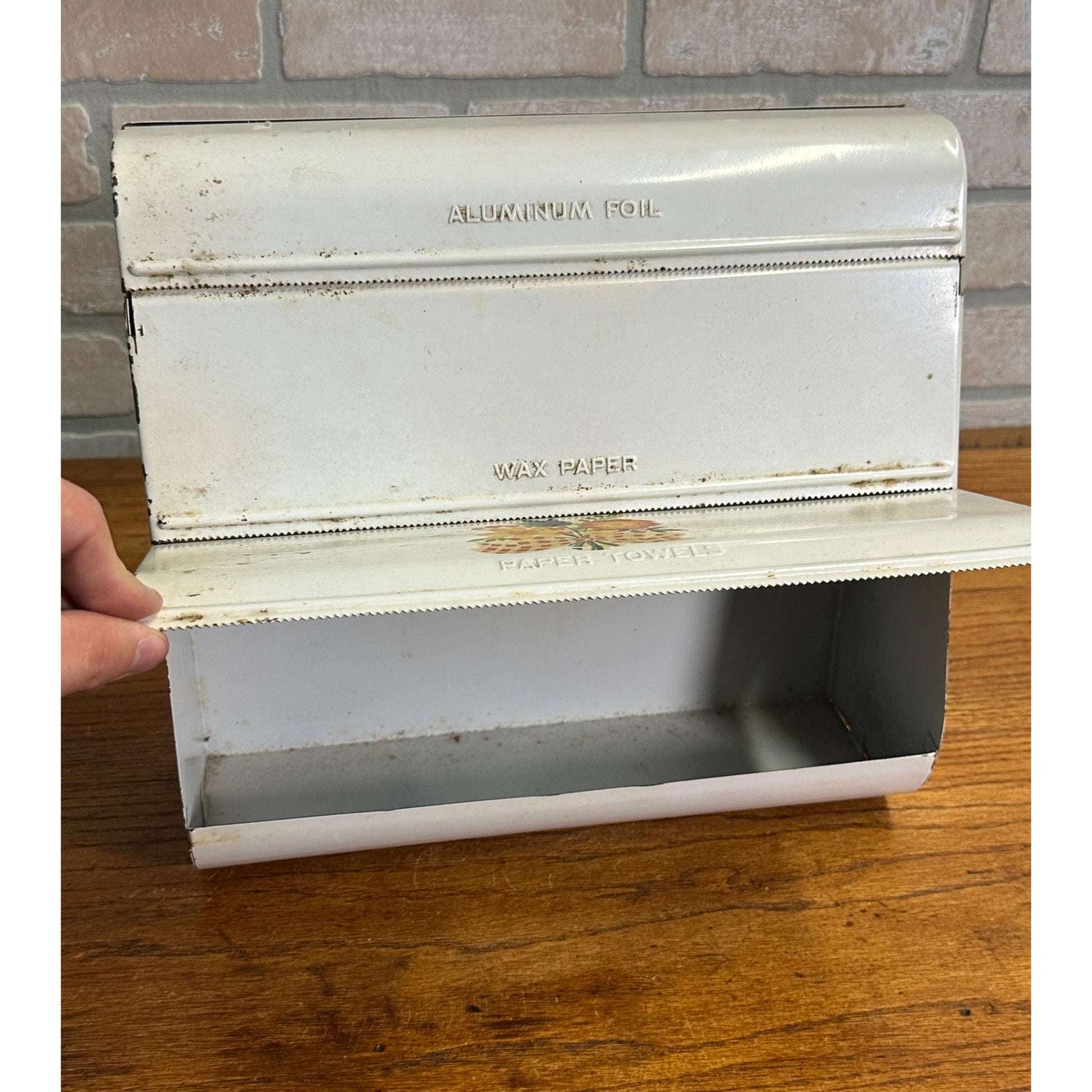 Vintage 1950s Kitchen Foil Wax Paper Towel Dispenser Organizer Wall Mount Caddy