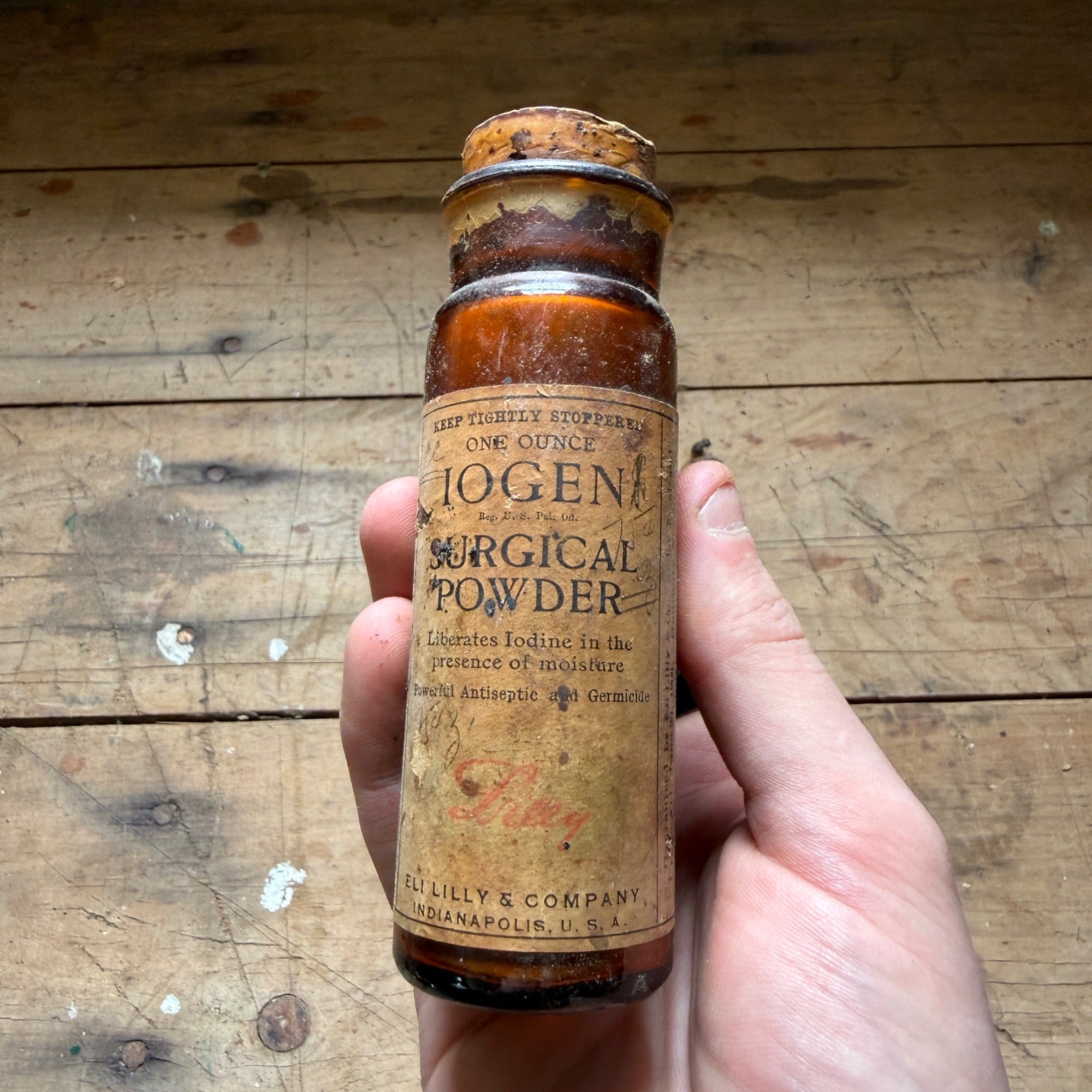 Vintage Iogen Surgical Powder Drug Store Pharmacy Bottle Eli Lilly Indianapolis