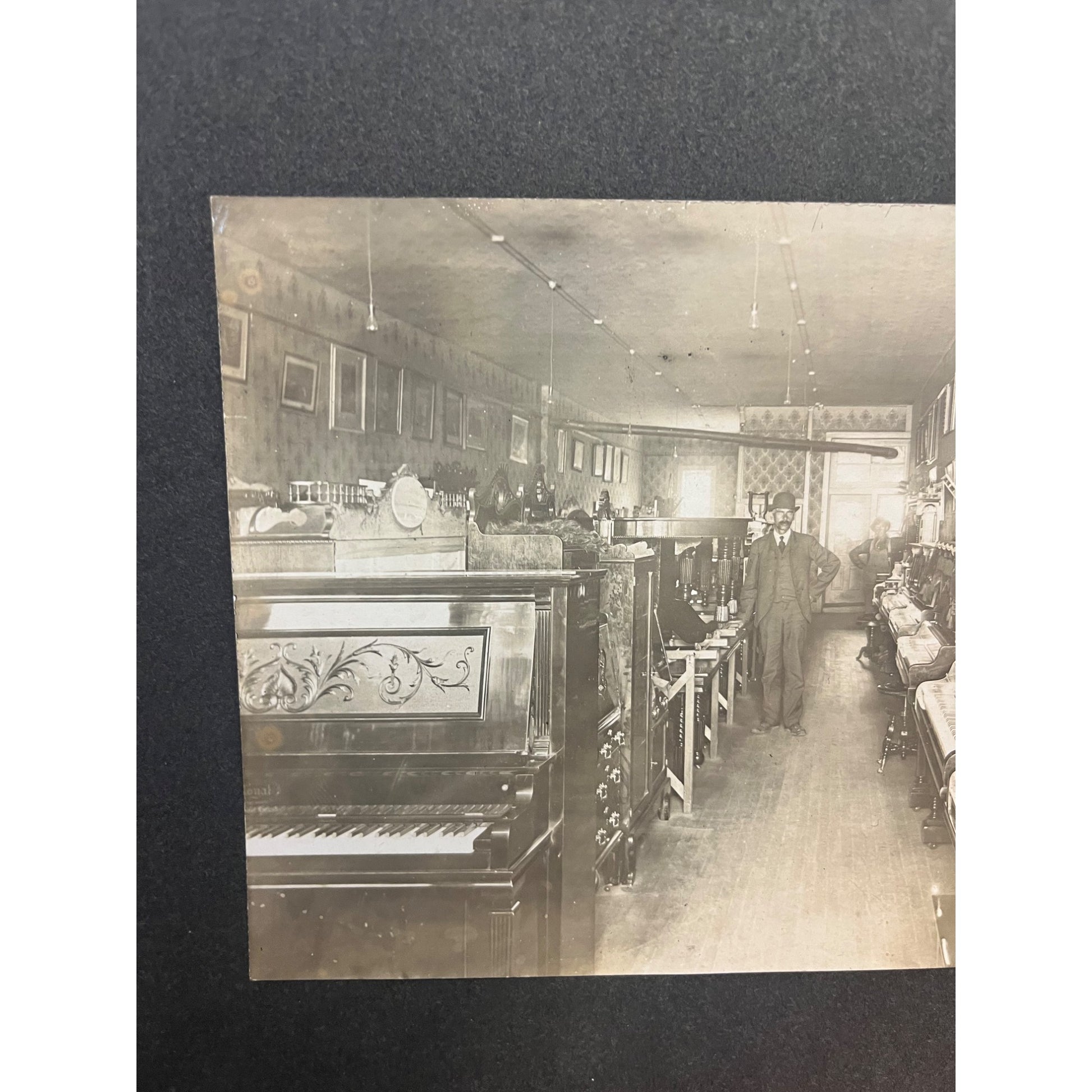 Rare Antique Cabinet Real Photo Interior Music Store Piano Retail