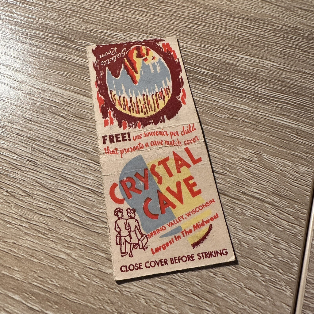 Vintage Crystal Cave Spring Valley Wisconsin Advertising Matchbook
