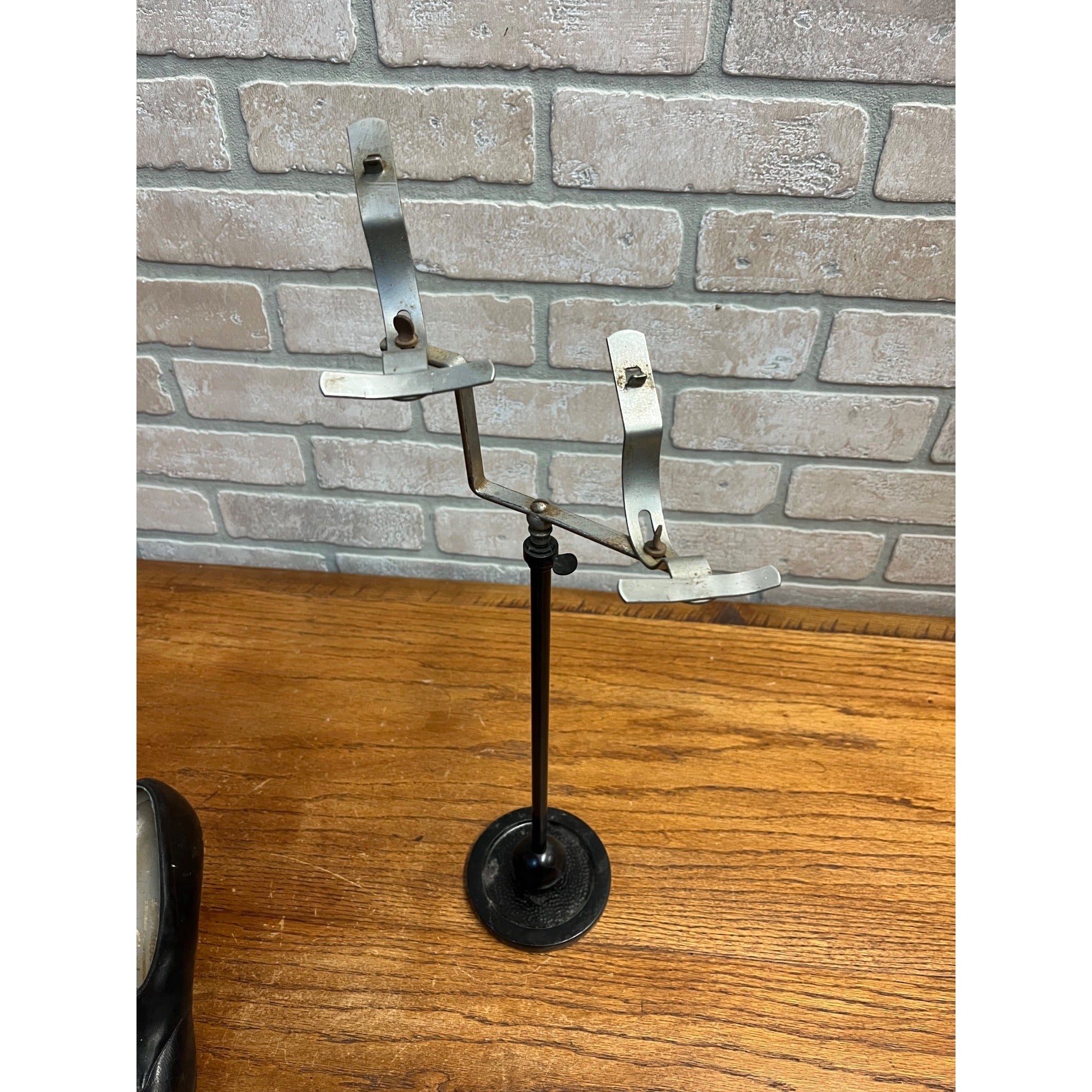 Vintage Shoe Store Display Stand Cast Iron Base w/ Vintage Black Heels