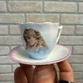 Mini Victorian Painted Child's Tea Cup and Saucer Set 2-1/4" tall