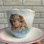 Mini Victorian Painted Child's Tea Cup and Saucer Set 2-1/4" tall