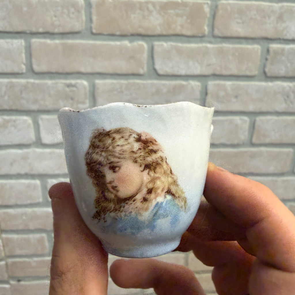 Mini Victorian Painted Child's Tea Cup and Saucer Set 2-1/4" tall