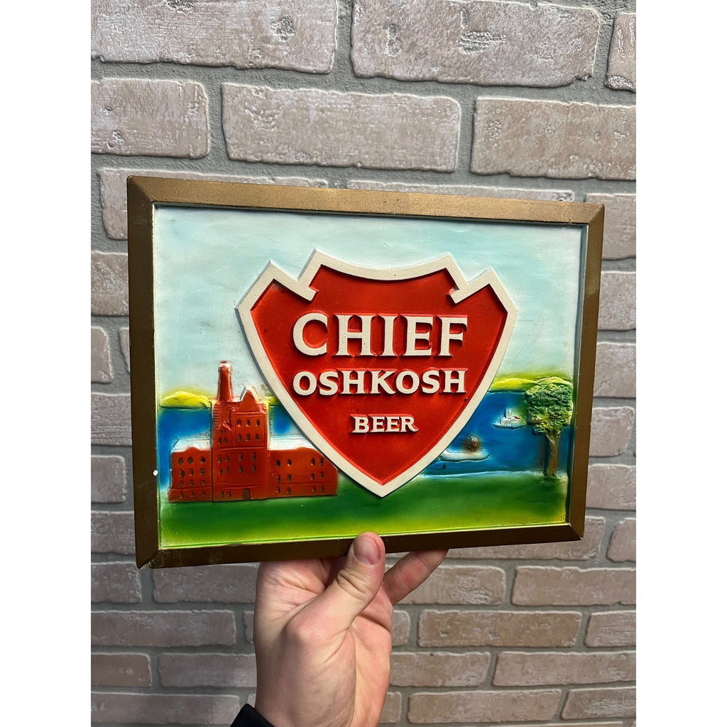 RARE Vintage 1960s Chief Oshkosh Beer Plaster Chalkware Beer Sign Advertising WI