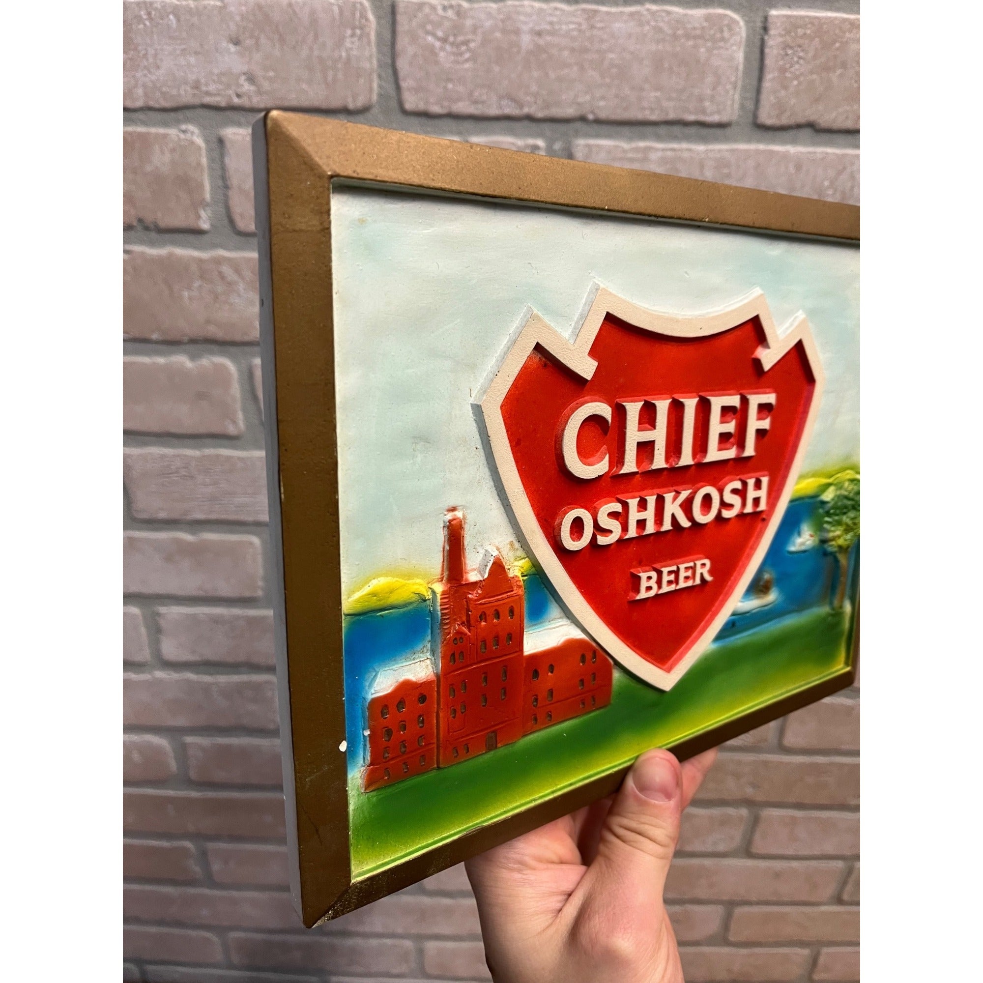 RARE Vintage 1960s Chief Oshkosh Beer Plaster Chalkware Beer Sign Advertising WI