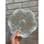 Vintage Dugan Jeweled Heart White Opalescent Ruffled Bowl Large Serving Dish 10"