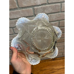 Vintage Dugan Jeweled Heart White Opalescent Ruffled Bowl Large Serving Dish 10"