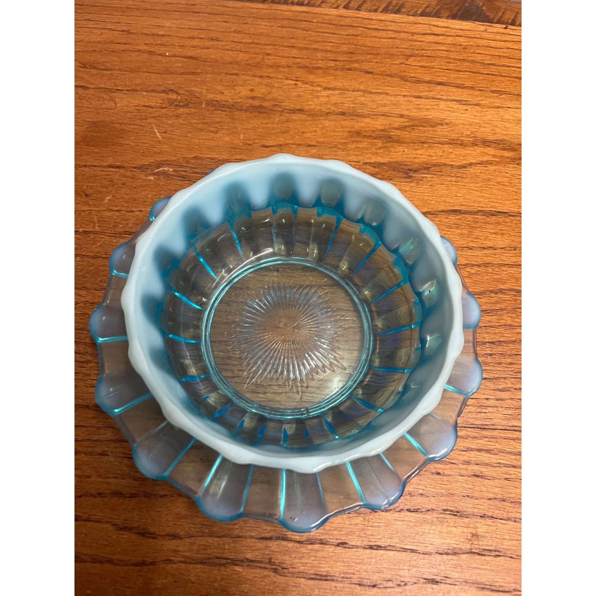 EAPG c1889 Davidson Blue Pearline Brideshead Covered Butter Dish - As-Is