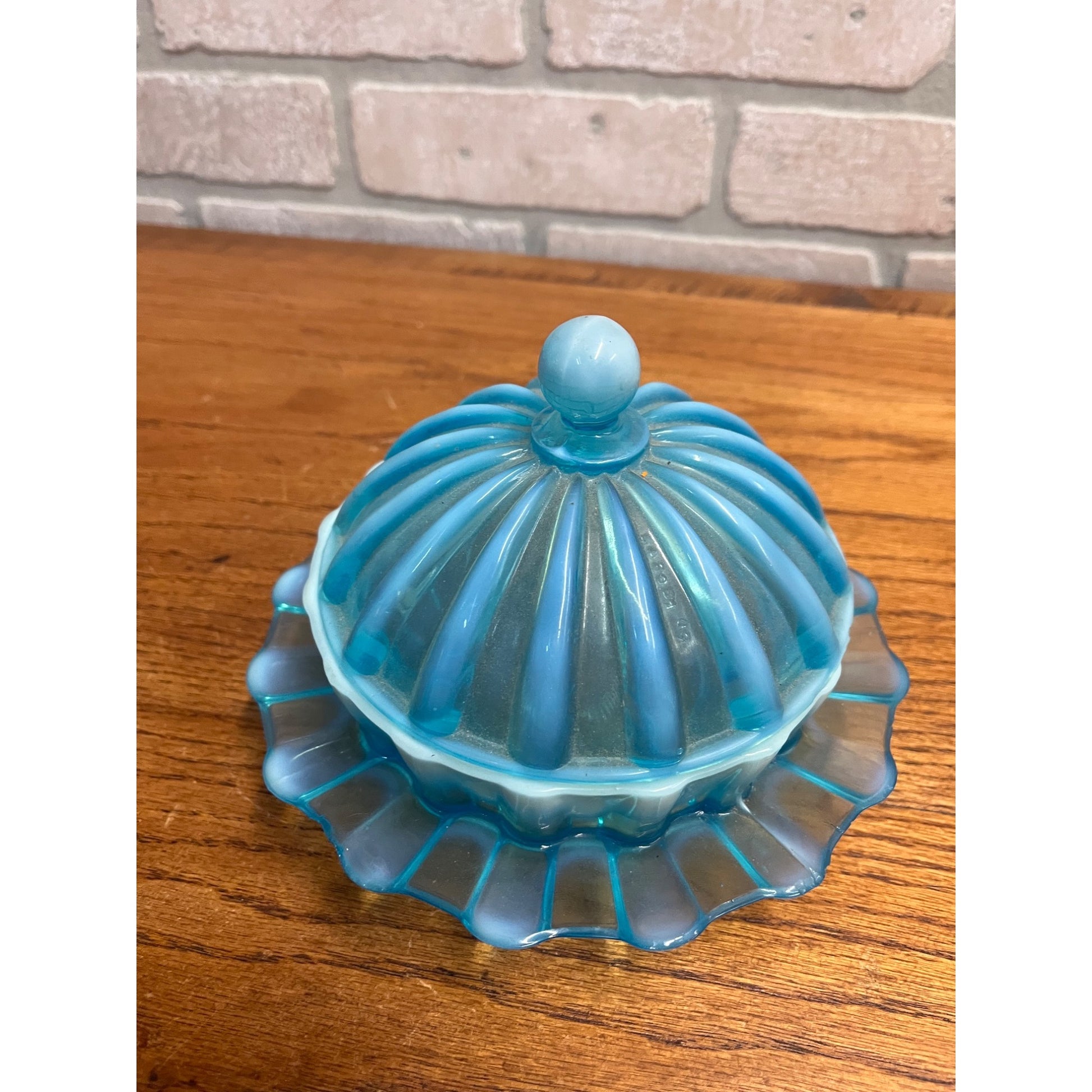 EAPG c1889 Davidson Blue Pearline Brideshead Covered Butter Dish - As-Is