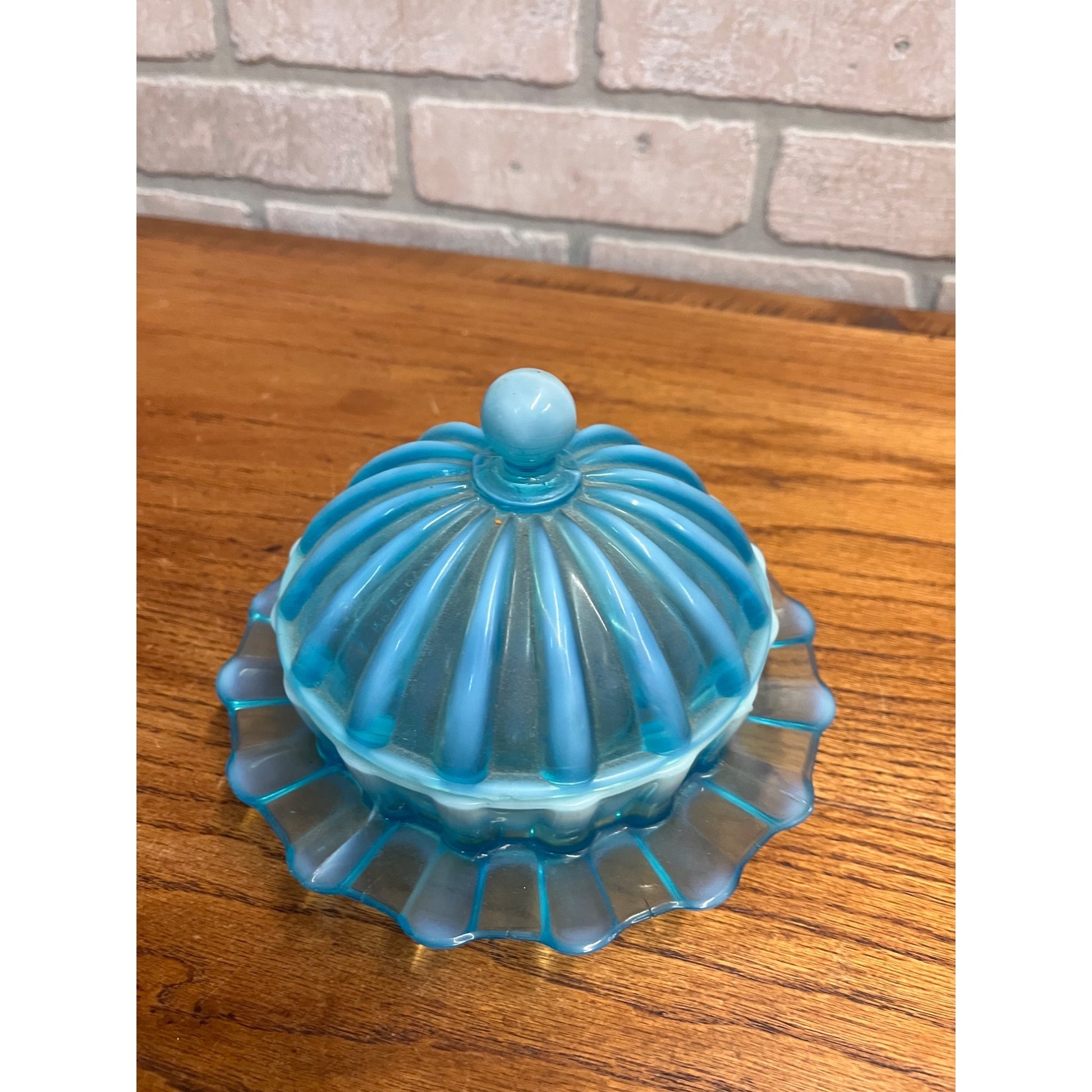 EAPG c1889 Davidson Blue Pearline Brideshead Covered Butter Dish - As-Is