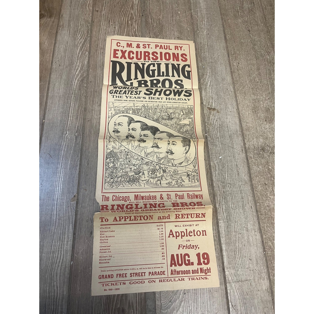 Vintage c1910 Ringling Bros Circus Milwaukee Road Railroad Broadside Poster Bill