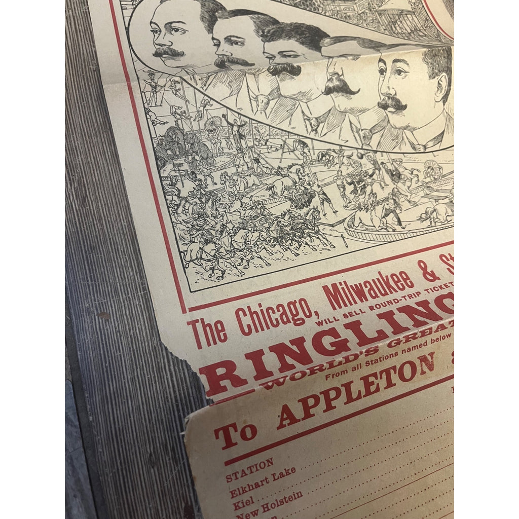 Vintage c1910 Ringling Bros Circus Milwaukee Road Railroad Broadside Poster Bill