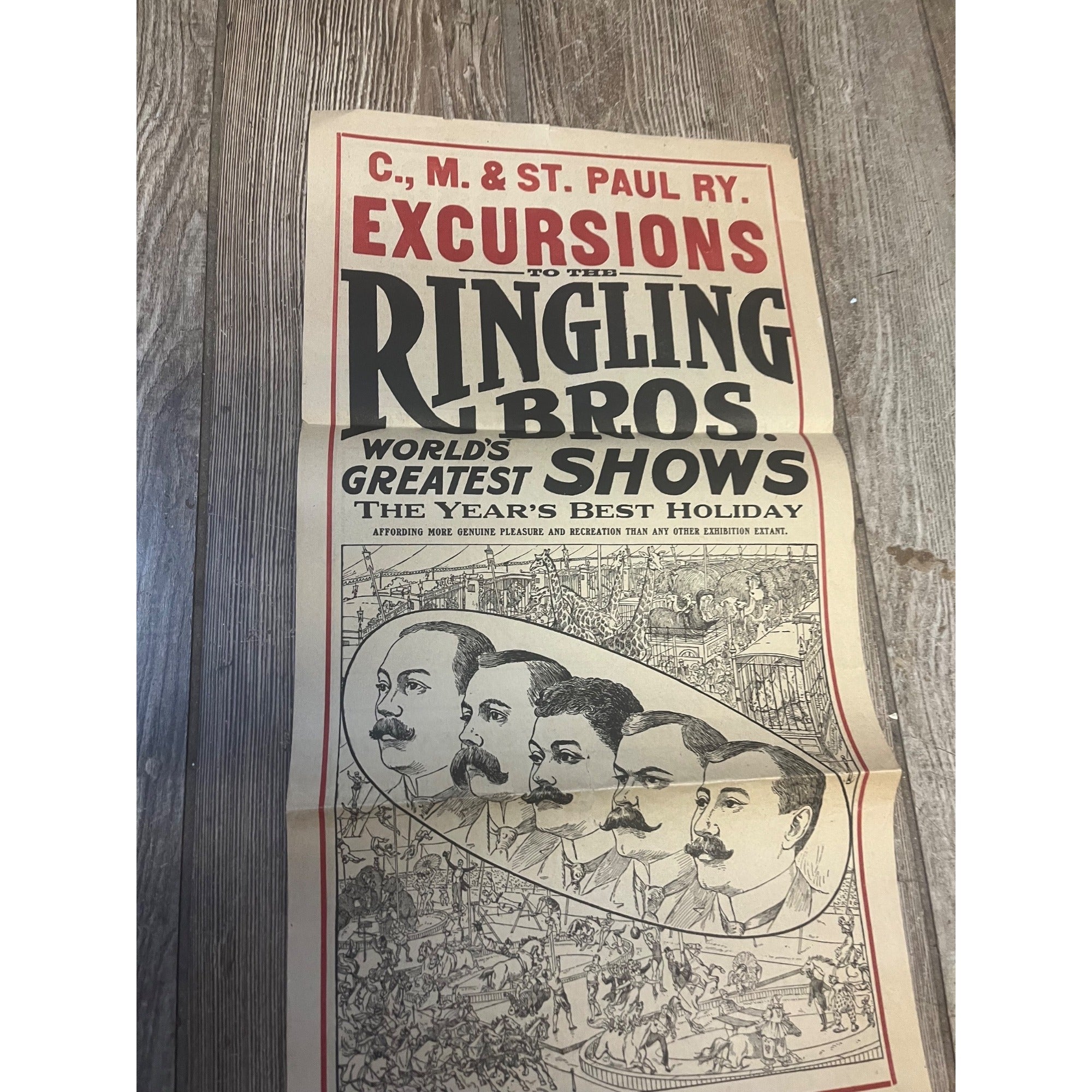 Vintage c1910 Ringling Bros Circus Milwaukee Road Railroad Broadside Poster Bill