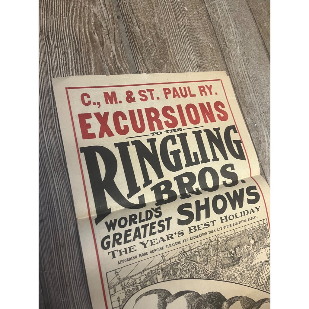 Vintage c1910 Ringling Bros Circus Milwaukee Road Railroad Broadside Poster Bill