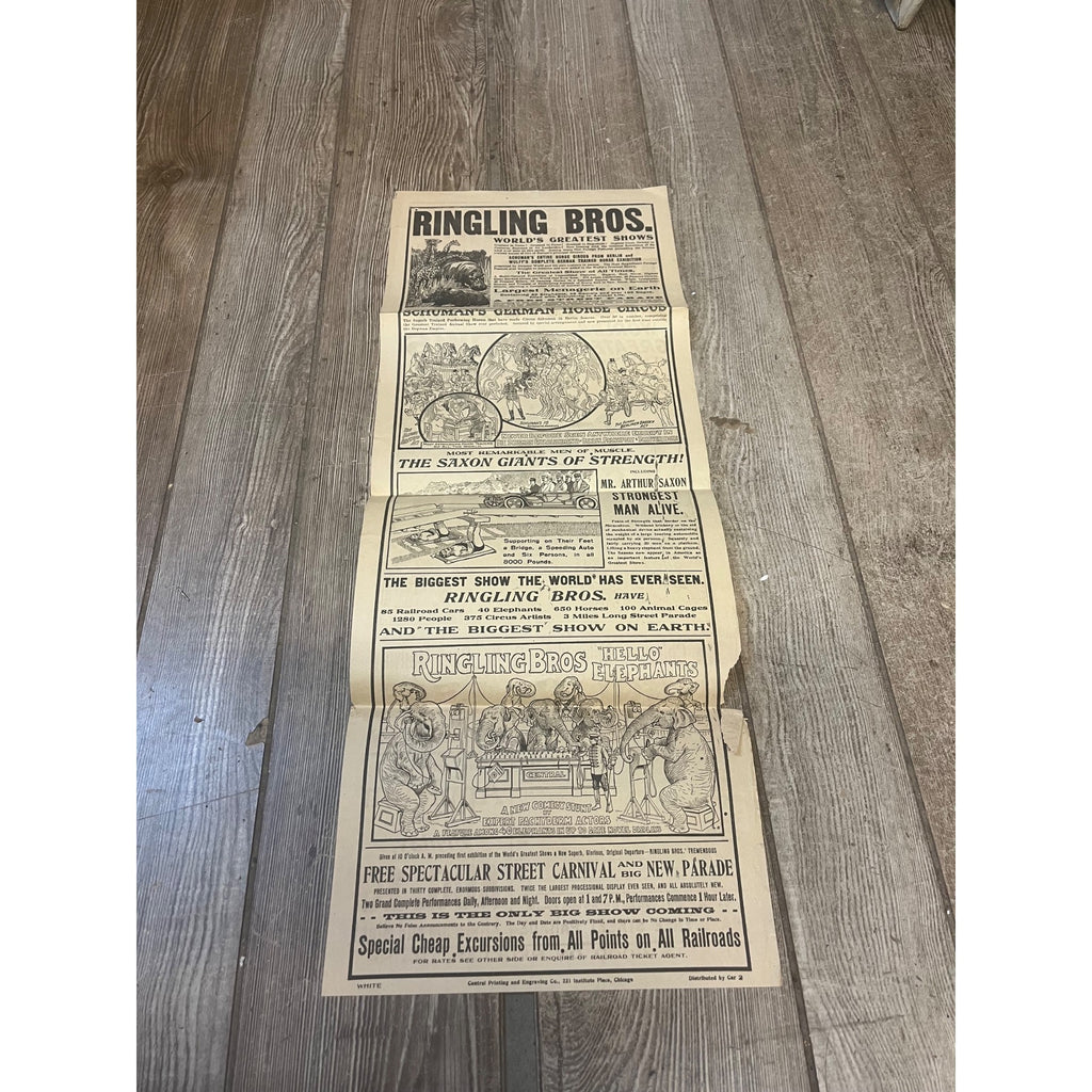 Vintage c1910 Ringling Bros Circus Milwaukee Road Railroad Broadside Poster Bill